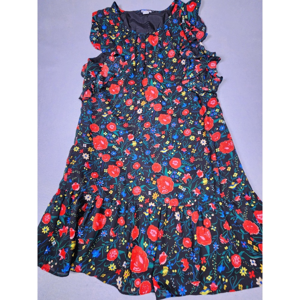 J.Crew Womens Small Black Floral Ruffle Tiered Sleeveless Mini Dress